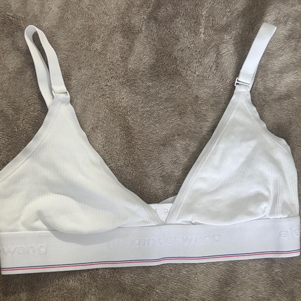 Alexander Wang White Ribbed Triangle Bralette with Elastic Logo Band